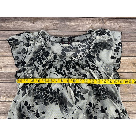 Cocomo Sleeveless Top Blouse Women Size L Gray Black Floral Chain Necklace - Picture 11 of 13